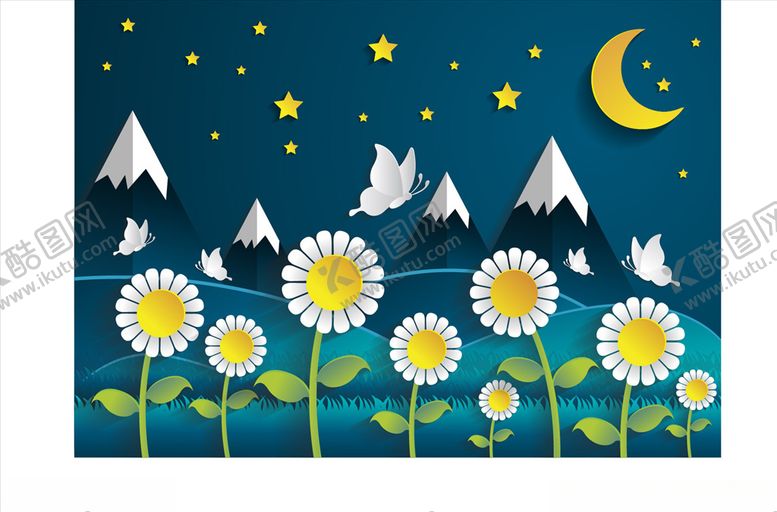 编号：52581310260824163691【酷图网】源文件下载-夜晚菊花丛和雪山