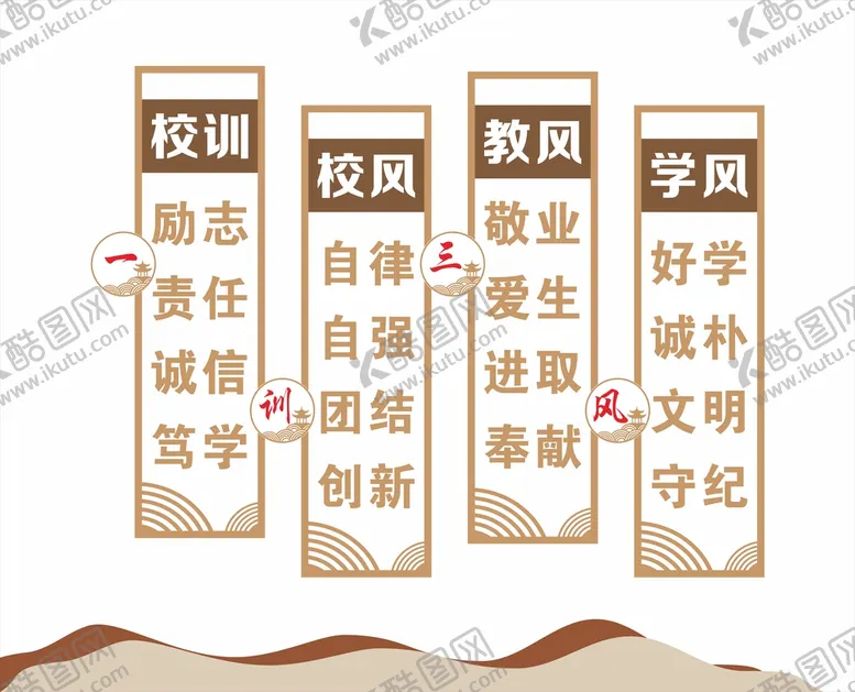 编号：51648201250331189423【酷图网】源文件下载-校园三风一训中式文化墙