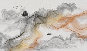 新中式山水线条装饰画