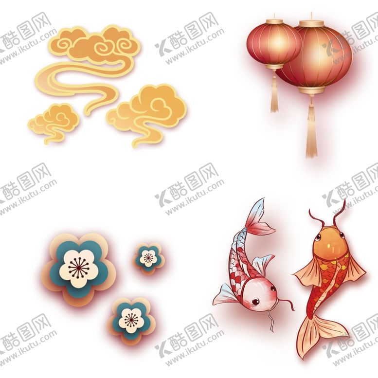 编号：61720510021428343478【酷图网】源文件下载-祥云锦鲤鲤鱼灯笼花朵新年素材年