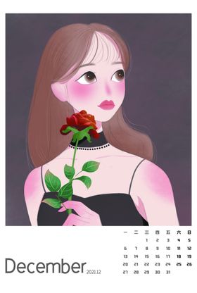 卡通插画女孩日历