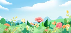 春日缤纷花草田园风景