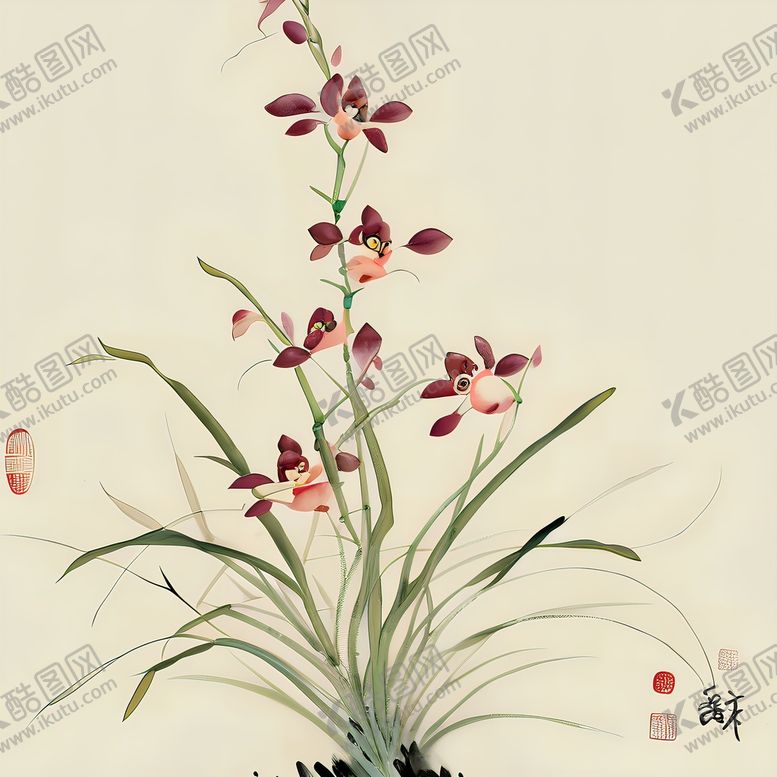 编号：95310409220312022389【酷图网】源文件下载-国画兰花