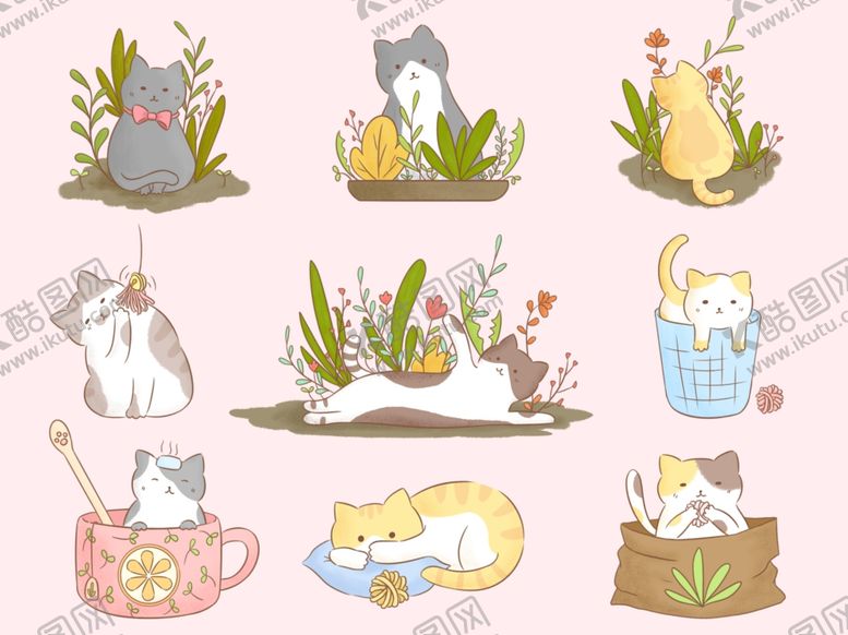 编号：37843709131252061709【酷图网】源文件下载-卡通猫咪贴纸
