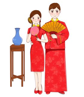 卡通新郎新娘PNG免扣素材情侣Q版婚庆人物