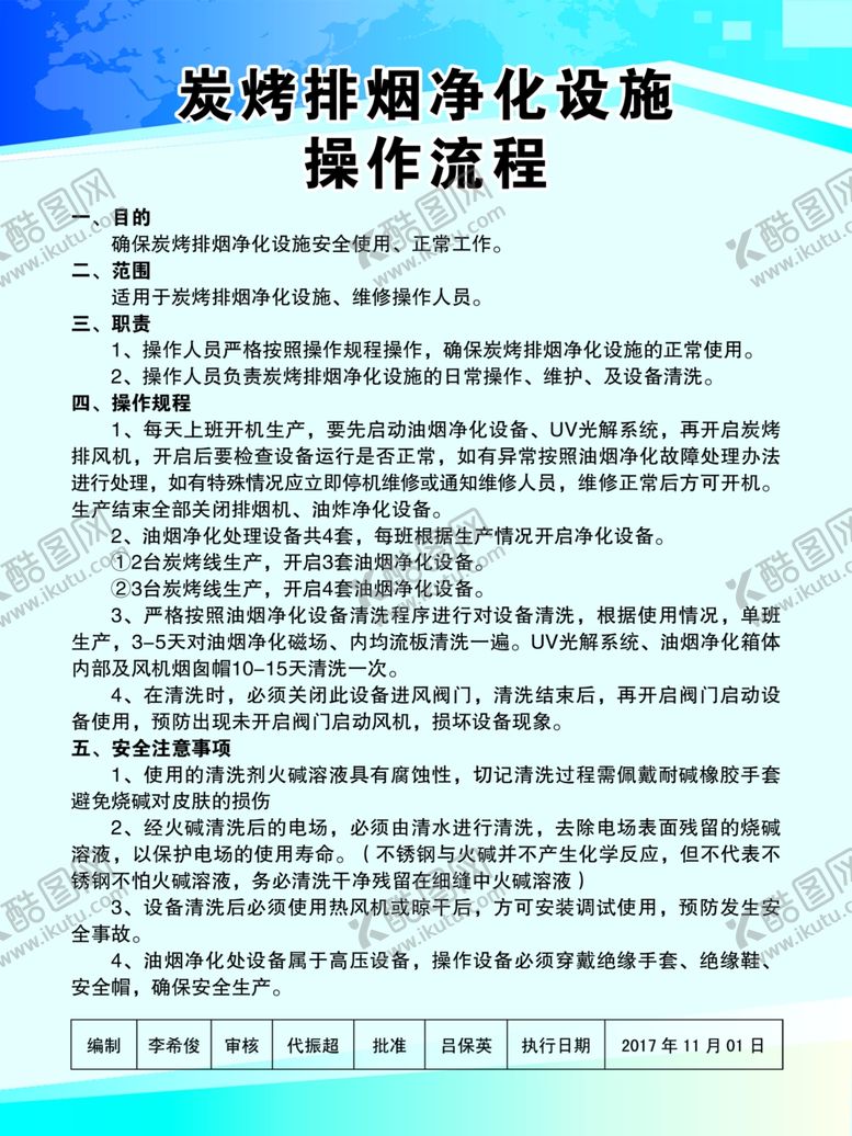 编号：61662105180000036476【酷图网】源文件下载-炭烤排烟净化设施操作流程