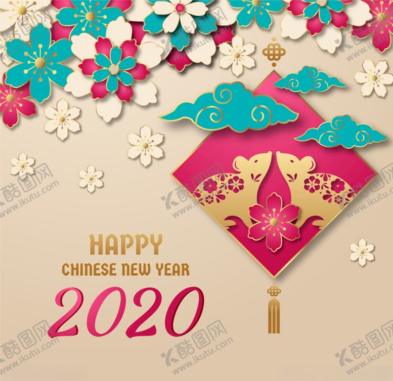 编号：41196409252358457705【酷图网】源文件下载-2020年创意扇子老鼠贺卡