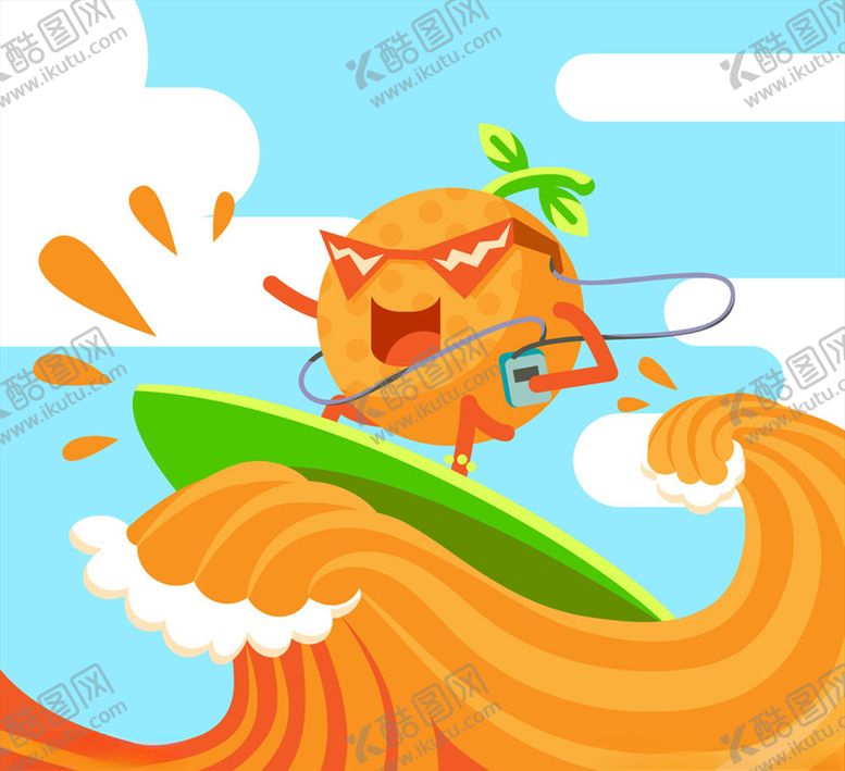编号：15038207051012196408【酷图网】源文件下载-创意橙汁上冲浪的橙子矢量图