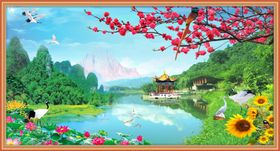 山水画风景挂风景展板风景PSD风景背景