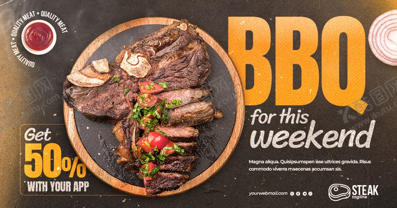 编号：61329409210021502381【酷图网】源文件下载-BBQ餐厅促销宣传广告