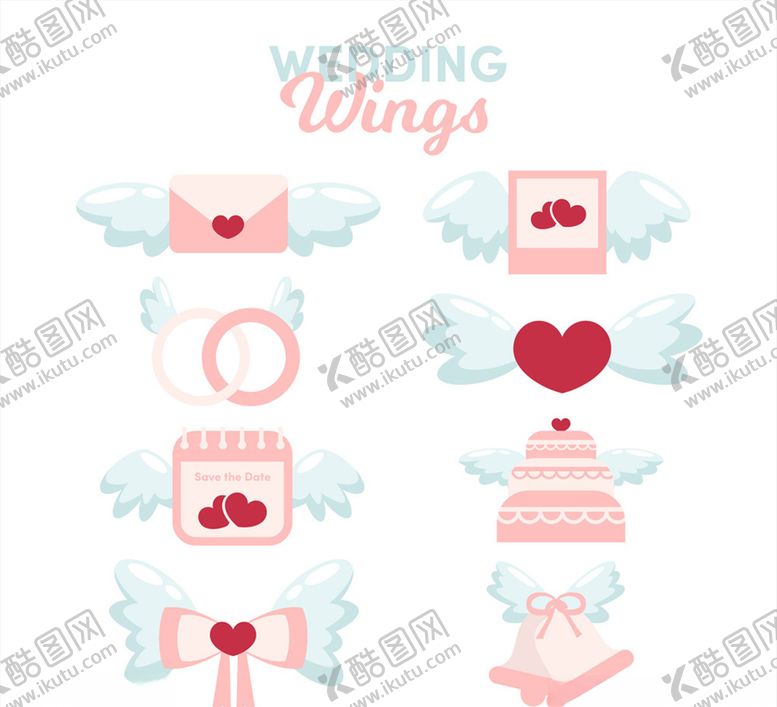 编号：15385309270111374040【酷图网】源文件下载-可爱婚礼元素翅膀矢量图
