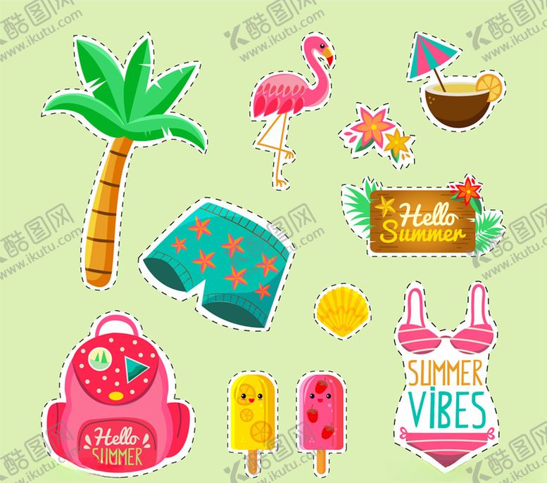 编号：14248209182200375671【酷图网】源文件下载-彩色夏季元素贴纸