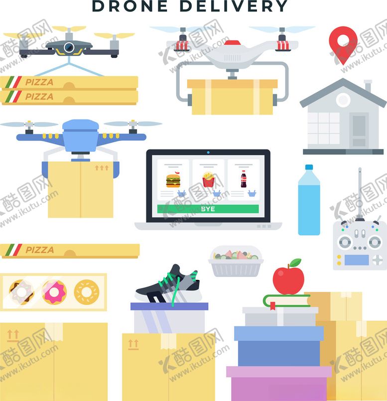 编号：21816511181804561492【酷图网】源文件下载-无人机配送与多样货物展示