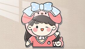 可爱卡通女孩与玩偶