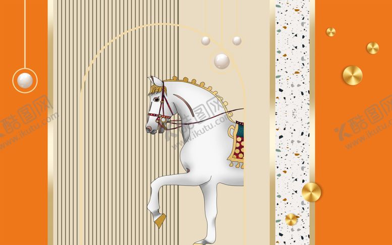 编号：10507004250442112905【酷图网】源文件下载-橙色背景前的优雅白马