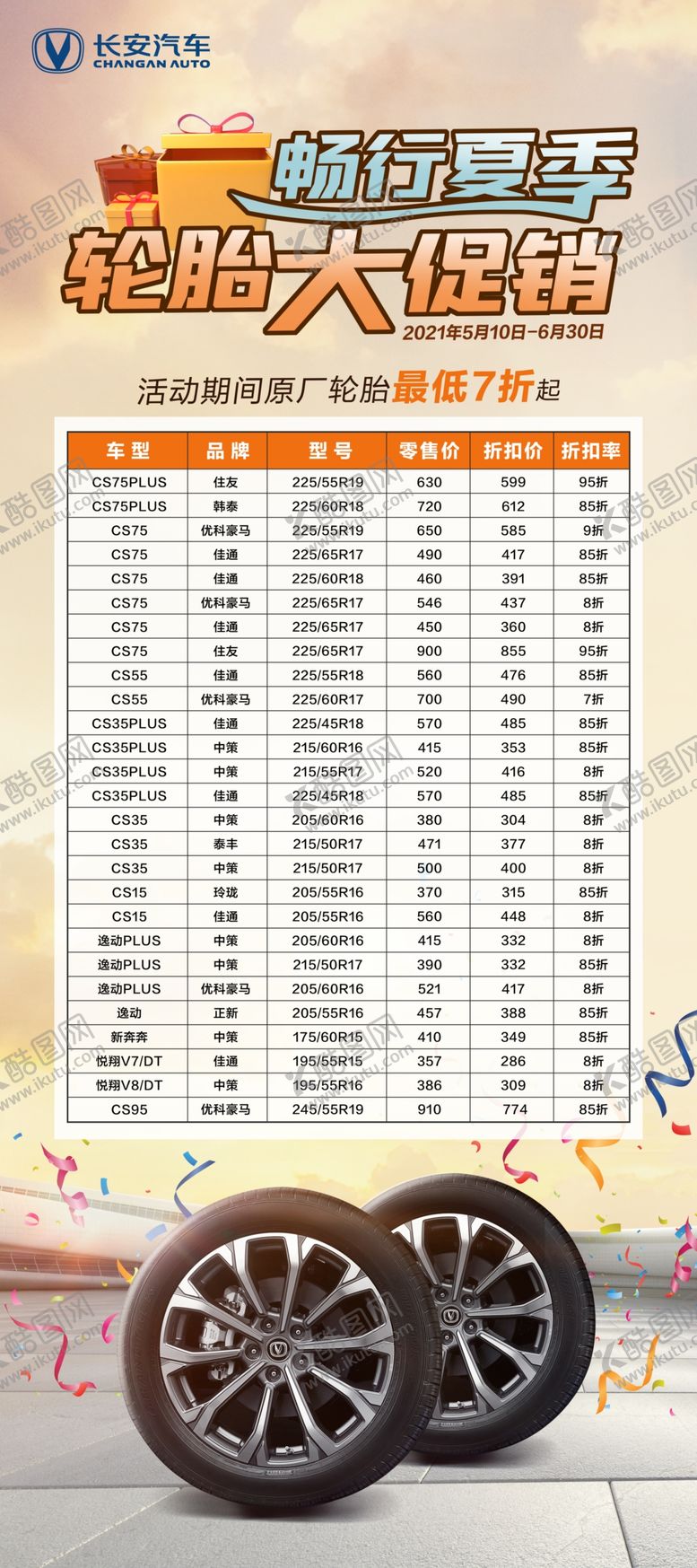 编号：98110001301707446280【酷图网】源文件下载-畅行夏季轮胎大促销