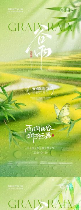 地产谷雨稻田意境系列海报