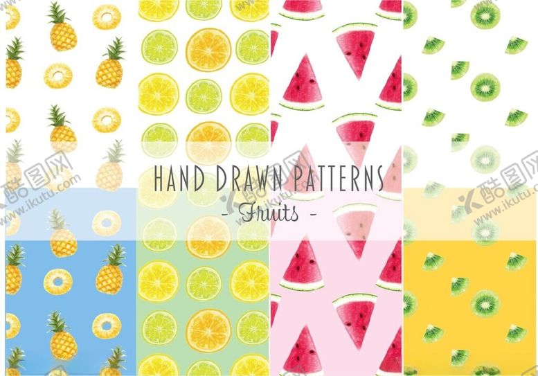 编号：70691309231932222128【酷图网】源文件下载-手绘水果图案背景集合