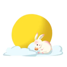 中秋插画可爱卡通兔子png月饼海报图案免扣