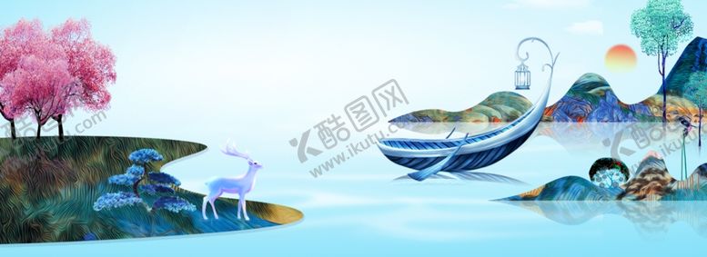 编号：17143009270632362385【酷图网】源文件下载-新中式背景墙意境山水新中式