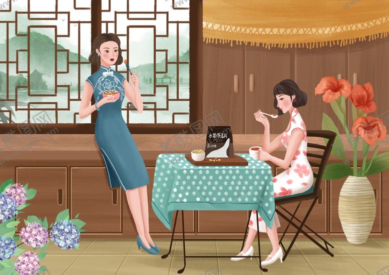 编号：19057602051451392467【酷图网】源文件下载-旗袍女子