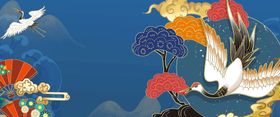 国潮背景山水中风群山云雾