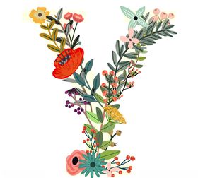 创意矢量手绘花卉字母