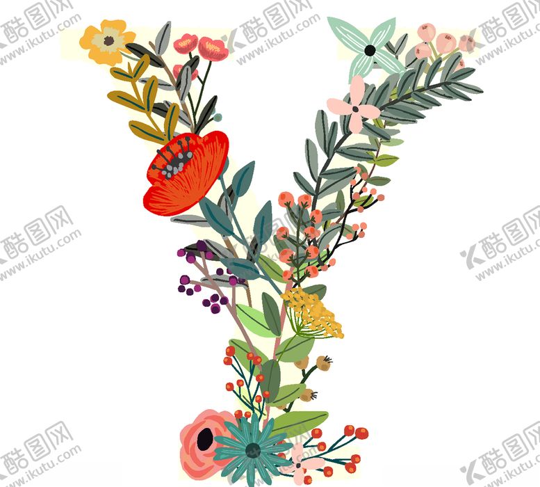 编号：61312409200254136679【酷图网】源文件下载-创意矢量手绘花卉字母