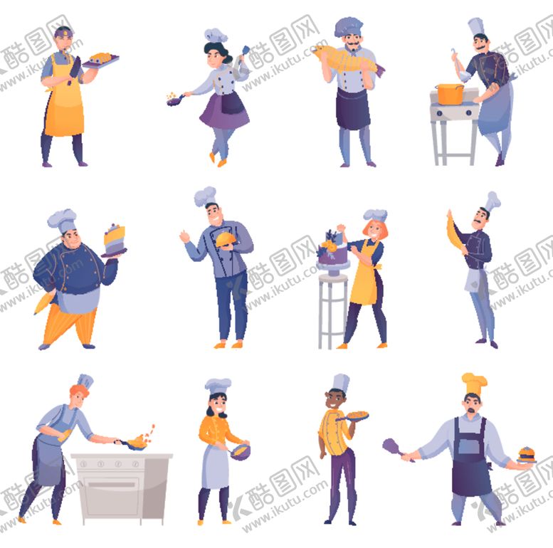 编号：95336610280851096604【酷图网】源文件下载-厨师人物形象矢量插画