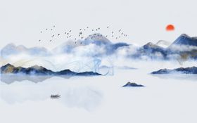 新中式水墨山水背景