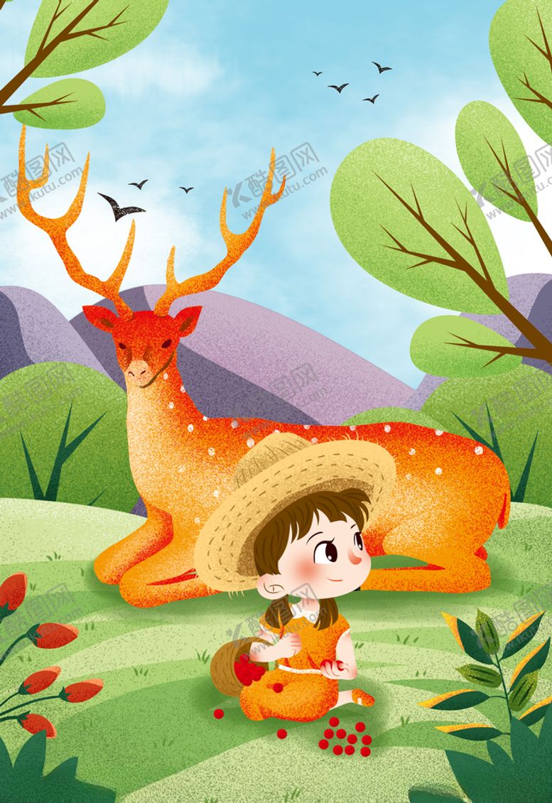 编号：69956009300243332963【酷图网】源文件下载-森林女孩插画