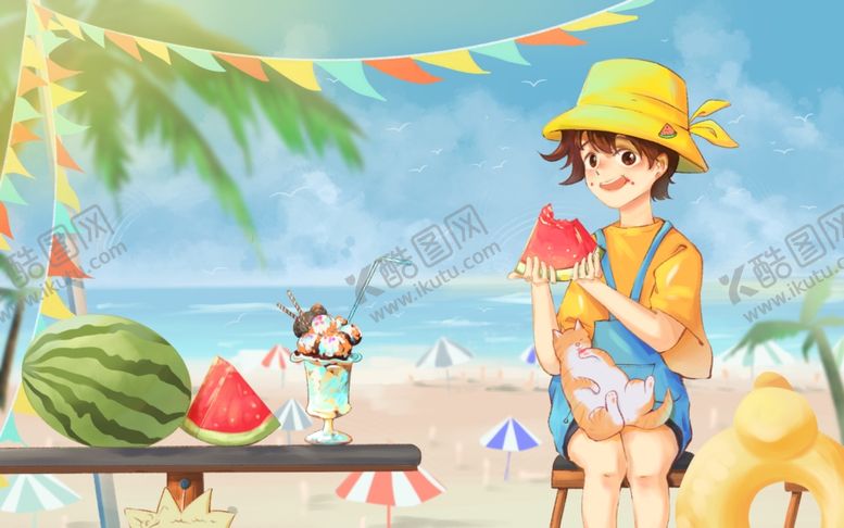 编号：13112509220524336032【酷图网】源文件下载-夏天海滩插画