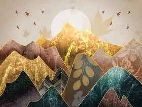 金色麋鹿意境山水装饰画无框树手绘