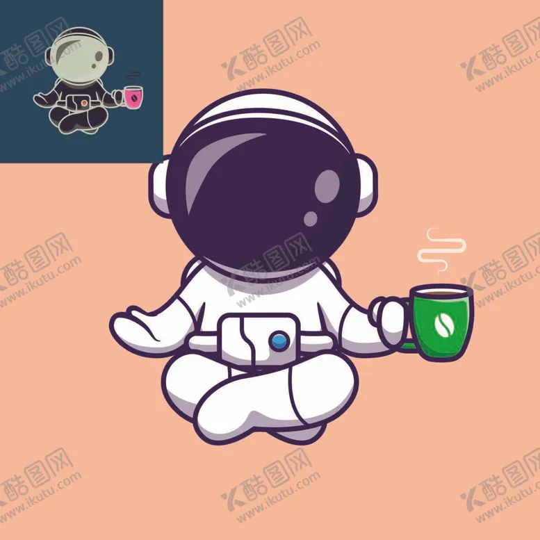 编号：91568112061900311840【酷图网】源文件下载-Q版宇航员探险喝茶