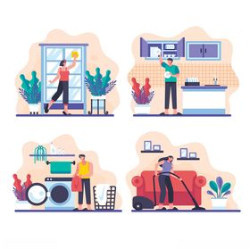家庭日常清洁场景插画