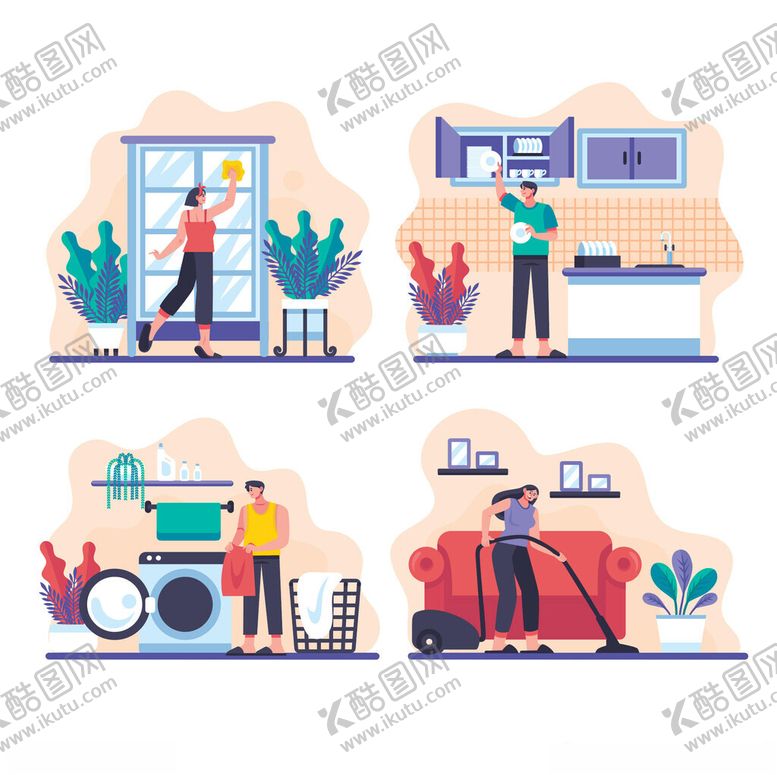编号：53542604040118062016【酷图网】源文件下载-家庭日常清洁场景插画