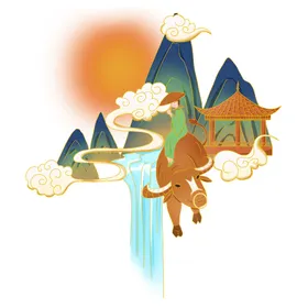 清明节素材山水人物果插图