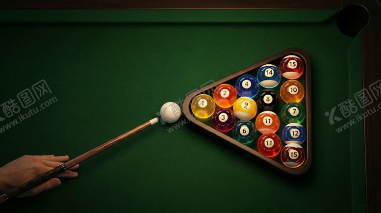 编号：52663504161700507080【酷图网】源文件下载-手握球杆瞄准台球瞬间