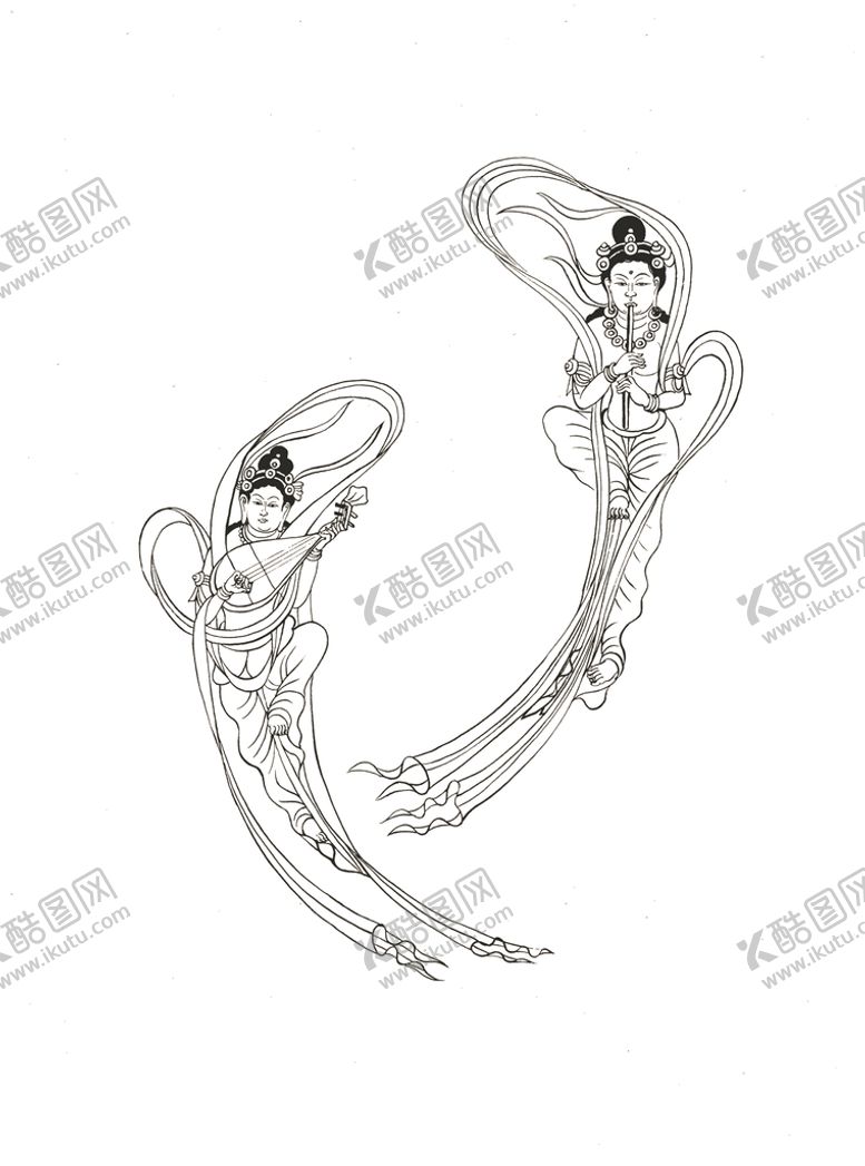 编号：04728509250248255104【酷图网】源文件下载-莫高窟44窟 盛唐 飞天伎乐