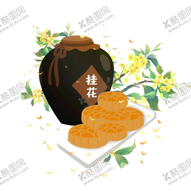 编号：41569009210700233185【酷图网】源文件下载-中秋节桂花酒和月饼素材