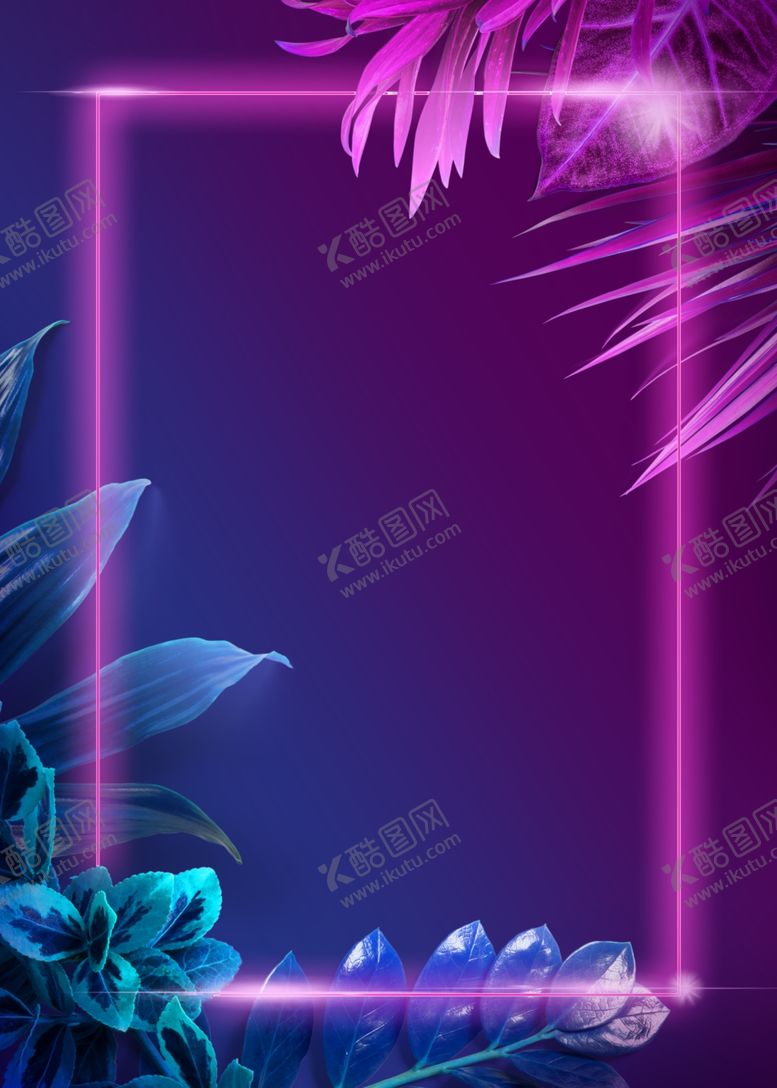 编号：40267106152058461875【酷图网】源文件下载-霓虹发光热带植物方框光线背景
