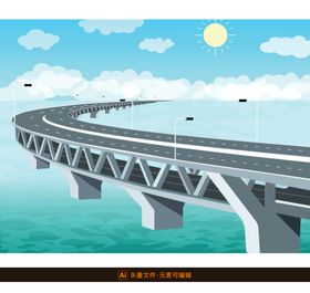 跨海大桥矢量插画桥梁海上公路