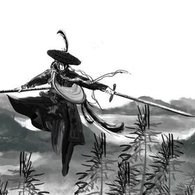 武侠水墨人物画 