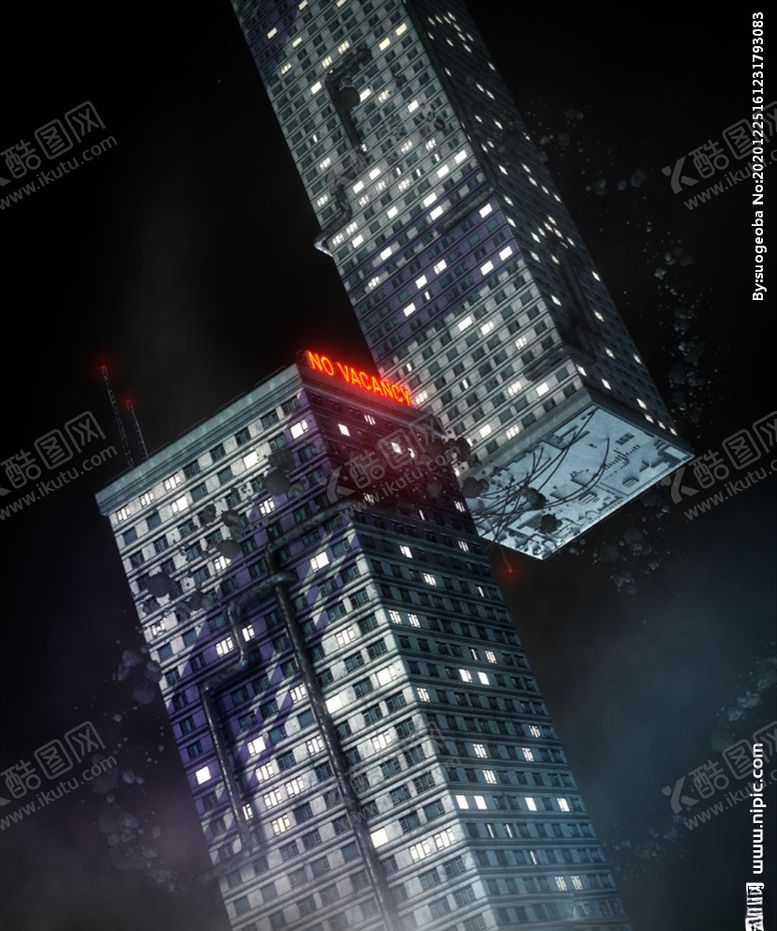 编号：90540704300038526853【酷图网】源文件下载-C4D模型大楼撞击