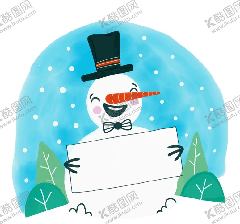 编号：82769510072322440984【酷图网】源文件下载-拿空白纸板的笑脸雪人