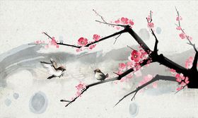 水墨画梅花背景墙