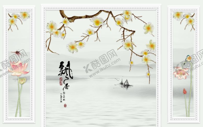 编号：30107206281749232202【酷图网】源文件下载-花鸟画飘香背景墙