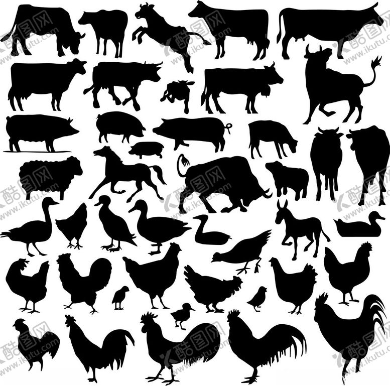 编号：14302911021716175081【酷图网】源文件下载-农场动物剪影集合