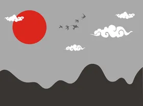 山水画现代全景印花中式插北欧风格印花中式花