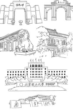 大学校园矢量图线条建筑